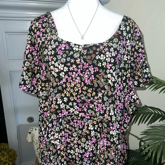 Passport Beautiful Floral Black and Pink Cottage Dress Size 2X - Picture 3 of 8
